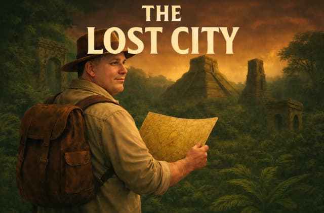 explorer with map looking for lost city